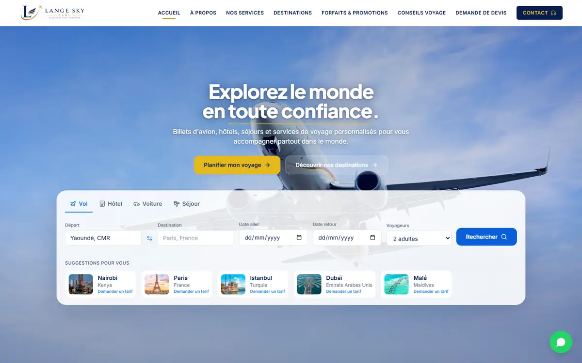 Screenshot of the Lange Sky SARL website